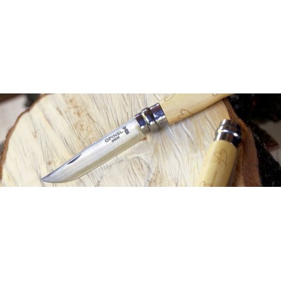 Нож Opinel №7 Nature, нержавеющая сталь, рукоять самшит, гравировка сердца, 001548