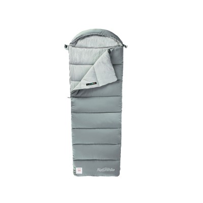 Ультралёгкий спальный мешок Naturehike CNK2350WS023 M400 хлопковый с капюшоном весна осень серый, молния справа