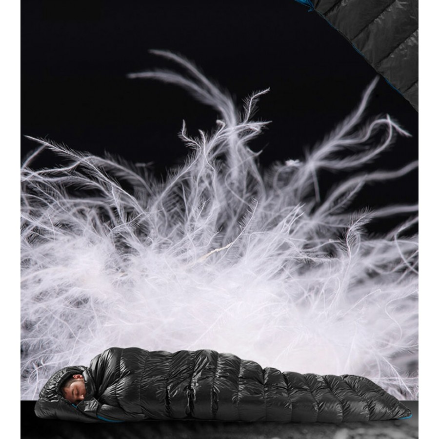Мешок спальный Naturehike CW400 NH18C400-D с гусинным пухом, размер M, черный, молния слева, 6927595761663L