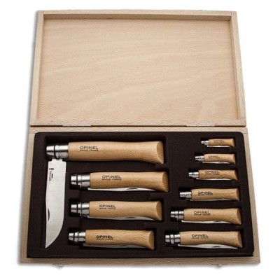 Набор Opinel в деревянной коробке с крышкой из 10 ножей разных размеров из нержав стали, 001311