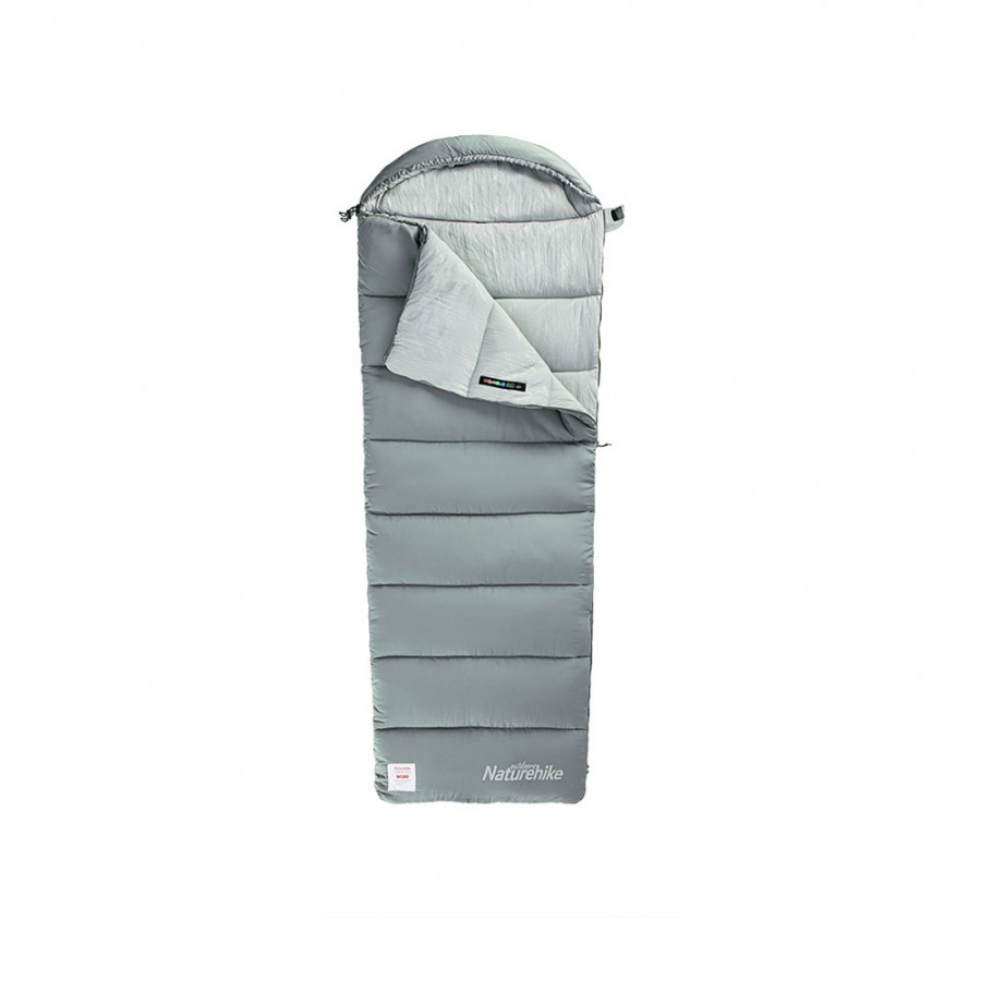 Ультралёгкий спальный мешок Naturehike CNK2350WS023 M400 хлопковый с капюшоном весна осень серый, молния слева