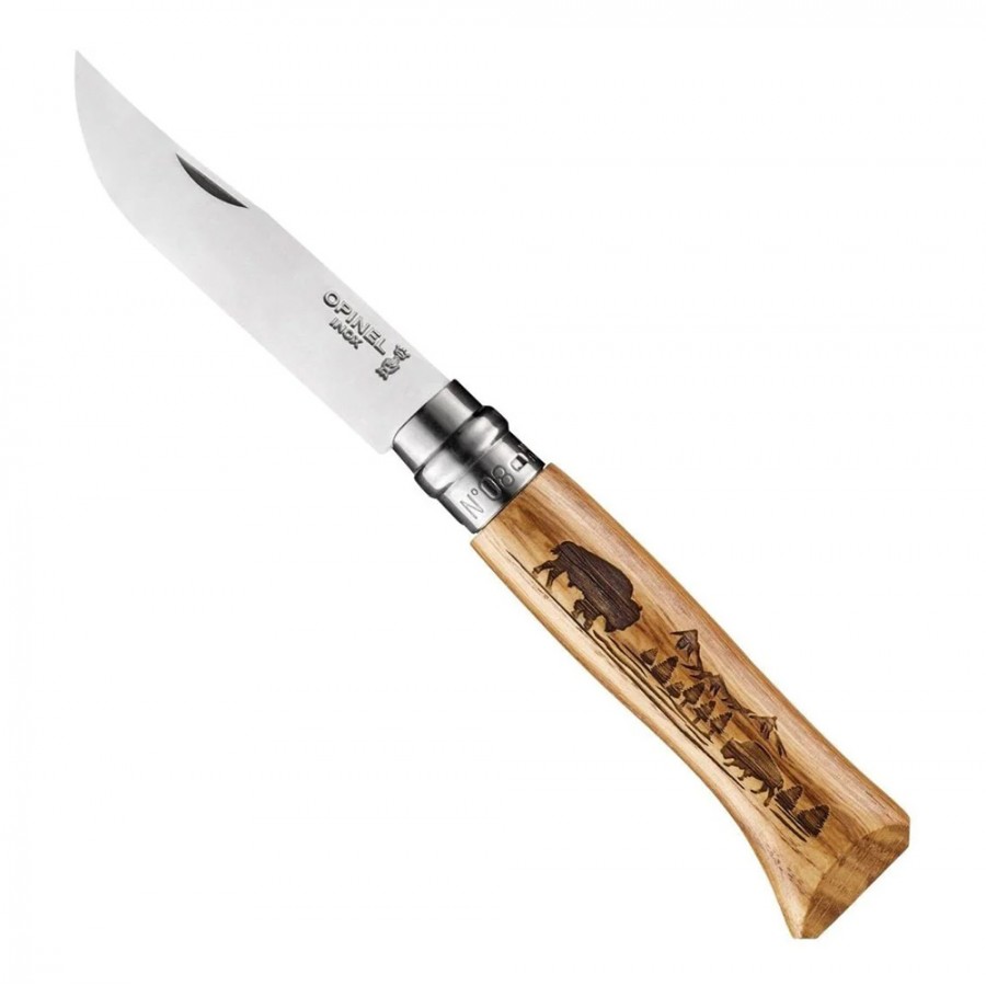 Нож Opinel №8 Animalia, нержавеющая сталь, рукоять дуб, гравировка бизон