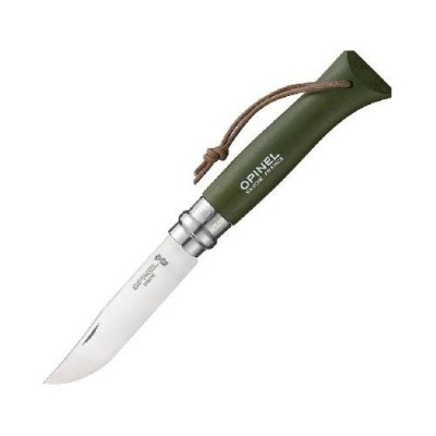 Нож Opinel №8 Trekking, нержавеющая сталь, кожаный темляк, хаки, 001703