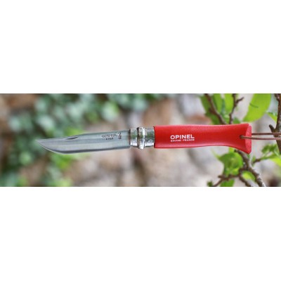 Нож Opinel №8 Trekking, нержавеющая сталь, кожаный темляк, красный, 001705