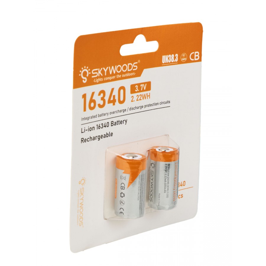 Аккумулятор SKYWOODS INR16340, 700mAh, до 1000 перезарядок, комплект - 2 шт.