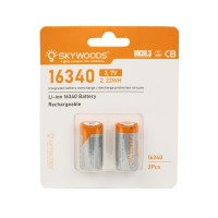 Аккумулятор SKYWOODS INR16340, 700mAh, до 1000 перезарядок, комплект - 2 шт.