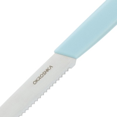 Нож для фруктов и овощей OKROSHKA САЛАТ, лезвие 10 см, с серрейторной заточкой, голубая ручка