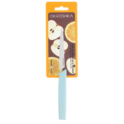 Нож для фруктов и овощей OKROSHKA САЛАТ, лезвие 10 см, с серрейторной заточкой, голубая ручка