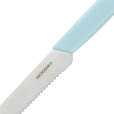 Нож для стейка OKROSHKA САЛАТ, лезвие 12 см, с серрейторной заточкой, голубая ручка