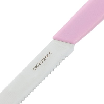 Нож cтоловый OKROSHKA САЛАТ, лезвие 11 см, с серрейторной заточкой, розовая ручка
