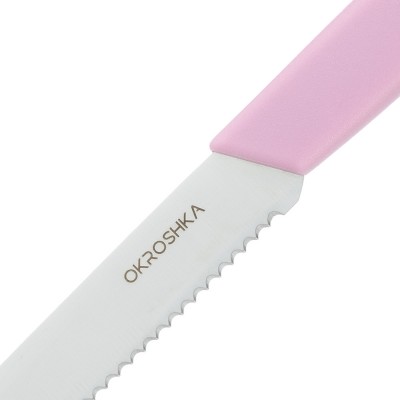 Нож для фруктов и овощей OKROSHKA САЛАТ, лезвие 10 см, с серрейторной заточкой, розовая ручка