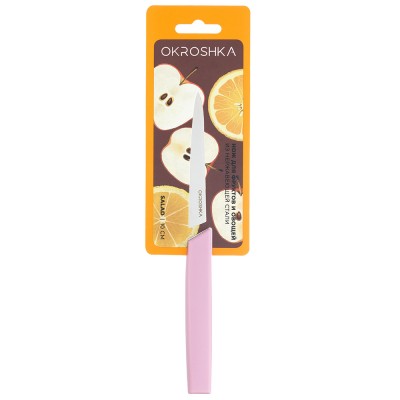 Нож для фруктов и овощей OKROSHKA САЛАТ, лезвие 10 см, с серрейторной заточкой, розовая ручка