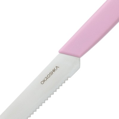 Нож для стейка OKROSHKA САЛАТ, лезвие 12 см, с серрейторной заточкой, розовая ручка