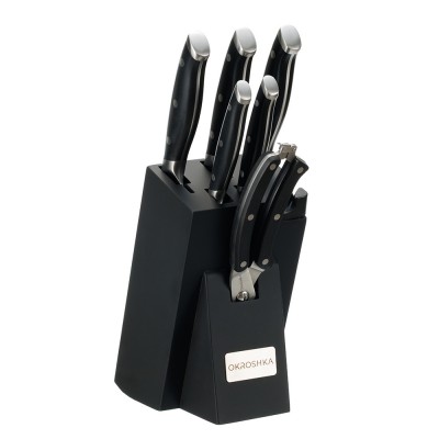 Набор кухонных ножей OKROSHKA ТАРТАР в подставке, 5 ножей, ножницы Набор кухонных ножей OKROSHKA ТАРТАР в подставке, 5 ножей, ножницы