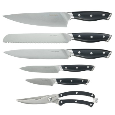 Набор кухонных ножей OKROSHKA ТАРТАР в подставке, 5 ножей, ножницы Набор кухонных ножей OKROSHKA ТАРТАР в подставке, 5 ножей, ножницы