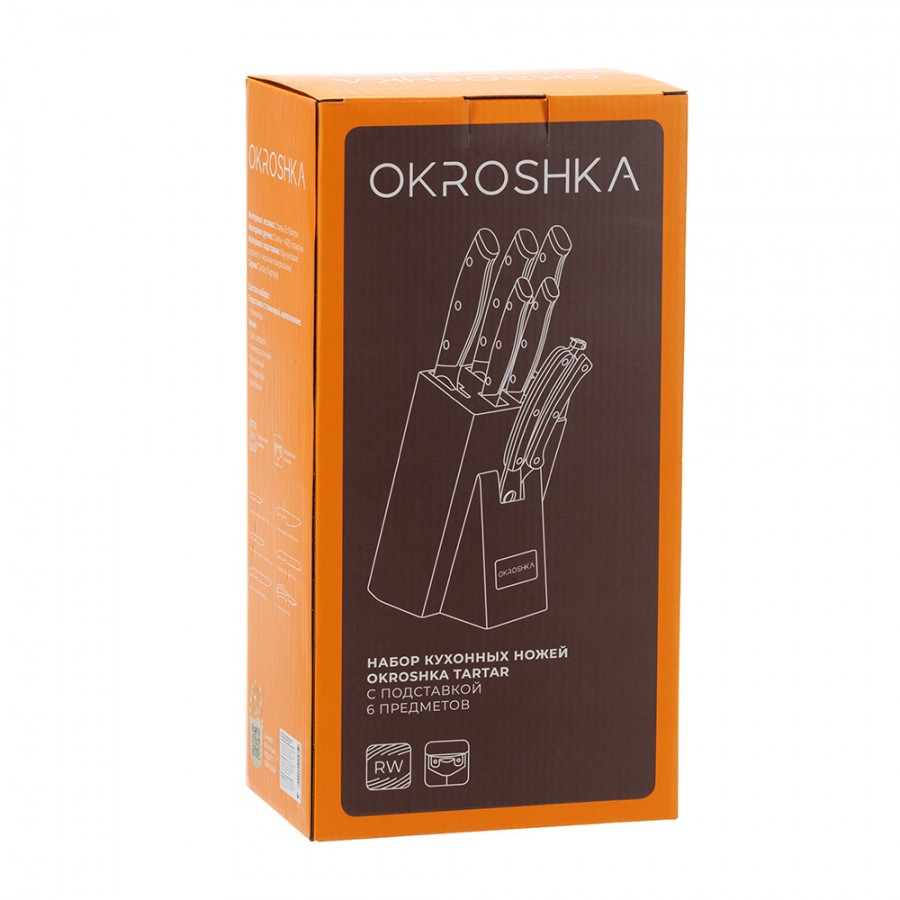 Набор кухонных ножей OKROSHKA ТАРТАР в подставке, 5 ножей, ножницы Набор кухонных ножей OKROSHKA ТАРТАР в подставке, 5 ножей, ножницы